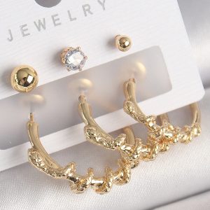 Pirinç Gold Renk Sarmal Yılan Halka Model Zirkon Taşlı Topçuk Detay Kadın Küpe Seti