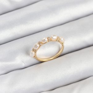 Pirinç Gold Renk Sıralı İncili Kadın Yüzük