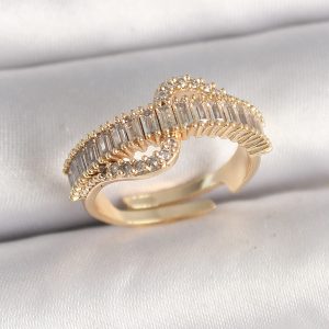 Pirinç Gold Renk Su Yolu Zirkon Taşlı Ayarlanabilir Model Kadın Yüzük