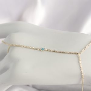 Pirinç Gold Renk Su Yolu Zirkon Taşlı Mavi Taş Detaylı Kadın Şahmeran