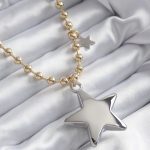 Pirinç Gold Renk Topçuk Zincir Gümüş 3D Yıldız Model Yıldız Detay VİP Kadın Kolye