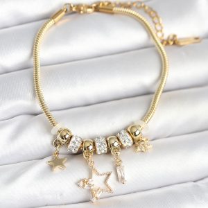 Pirinç Gold Renk Yıldız Charmlı Kadın Bileklik