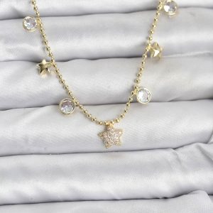 Pirinç Gold Renk Yıldız Model Kadın Kolye