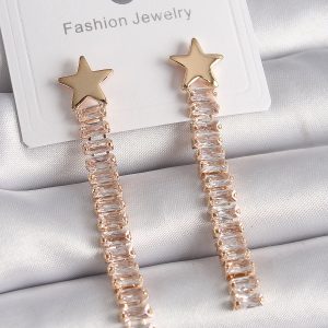 Pirinç Gold Renk Yıldız Model Su Yolu Zirkon Taşlı Kadın Küpe