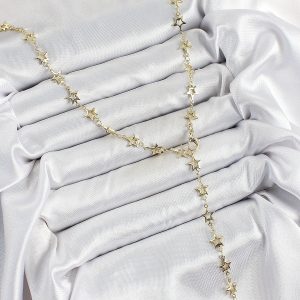 Pirinç Gold Renk Yıldızlı Kadın Y Kolye