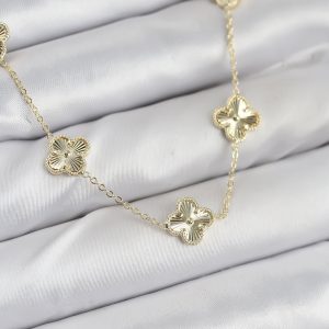 Pirinç Gold Renk Yonca Kadın Kolye