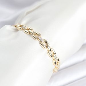 Pirinç Gold Renk Zincir Model Zirkon Taşlı Kadın Bileklik