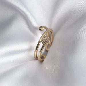 Pirinç Gold Renk Zirkon Taş Detay Kalp Model Kadın Yüzük