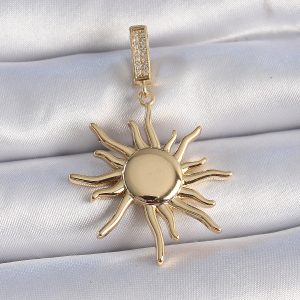 Pirinç Gold Renk Zirkon Taş Detaylı Güneş Model Ajda Charm