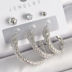 Pirinç Gold Renk Zirkon Taş Detaylı Halka Yılan Model Kadın Küpe Seti