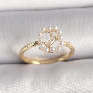 Pirinç Gold Renk Zirkon Taş Detaylı İncili Ayarlanabilir Yüzük