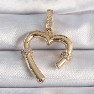 Pirinç Gold Renk Zirkon Taş Detaylı Kalp Figür Ajda Charm