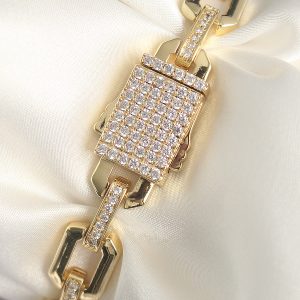 Pirinç Gold Renk Zirkon Taş Detaylı Kare Zincir Model Xuping VIP Exculusive Seri Kadın Bileklik