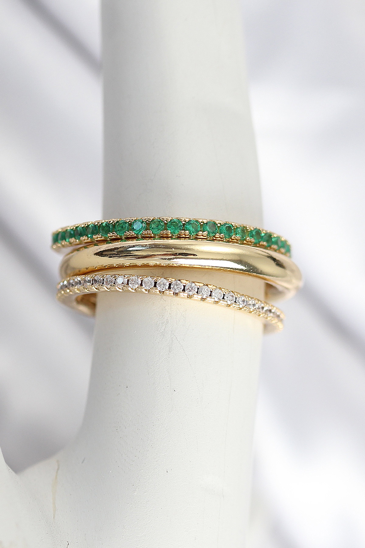 Pirinç Gold Renk Zirkon Taşlı 4'Lü Kadın Yüzük