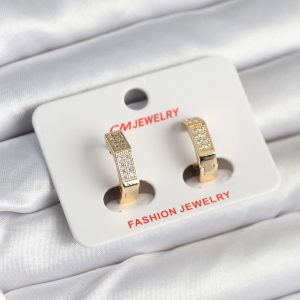 Pirinç Gold Renk Zirkon Taşlı Altıgen Kadın Küpe