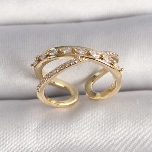 Pirinç Gold Renk Zirkon Taşlı Ayarlanabilir Kadın Yüzük