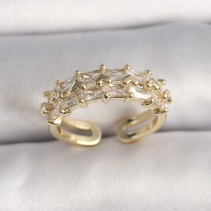 Pirinç Gold Renk Zirkon Taşlı Ayarlanabilir Yüzük