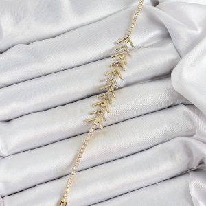 Pirinç Gold Renk Zirkon Taşlı Balık Sırtı Kadın Bileklik