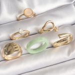 Pirinç Gold Renk Zirkon Taşlı Daire Pembe Mineli Detay 6'Lı Kadın Yüzük Seti