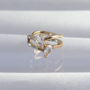 Pirinç Gold Renk Zirkon Taşlı Damla Earcuff Küpe