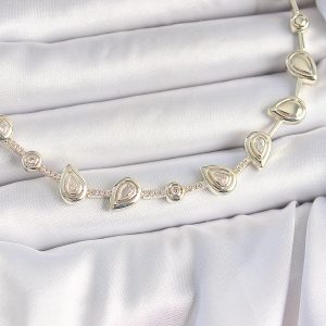 Pirinç Gold Renk Zirkon Taşlı Damla Model VIP Seri Exclusive Kadın Kolye