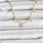 Pirinç Gold Renk Zirkon Taşlı Deniz Kabuğu Model Kadın Kolye