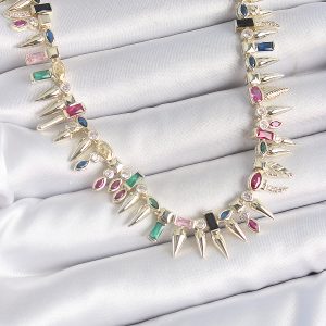 Pirinç Gold Renk Zirkon Taşlı Diken Model VIP Seri Kadın Kolye