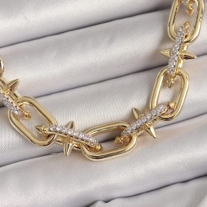 Pirinç Gold Renk Zirkon Taşlı Dikenli Halka Model VIP Exculusive Seri Kadın Kolye