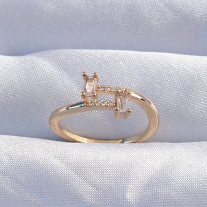 Pirinç Gold Renk Zirkon Taşlı Geometrik Ayarlanabilir Yüzük