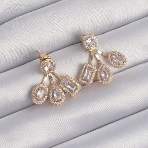 Pirinç Gold Renk Zirkon Taşlı Geometrik Model Küpe