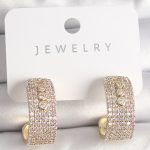 Pirinç Gold Renk Zirkon Taşlı Halka Messika Model Kadın Küpe