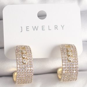 Pirinç Gold Renk Zirkon Taşlı Halka Messika Model Kadın Küpe