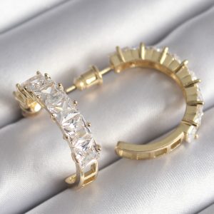 Pirinç Gold Renk Zirkon Taşlı Halka Model Kadın Küpe