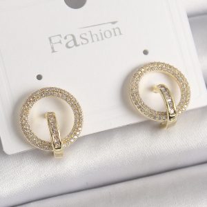 Pirinç Gold Renk Zirkon Taşlı Halka Model Kadın Küpe