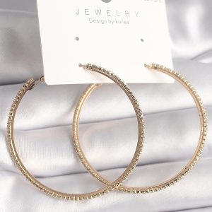 Pirinç Gold Renk Zirkon Taşlı Halka Model Kadın Küpe