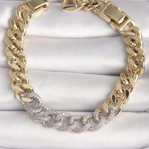 Pirinç Gold Renk Zirkon Taşlı Halka Zincir Xuping VIP Seri Exculusive Kadın Bileklik