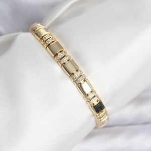 Pirinç Gold Renk Zirkon Taşlı Kadın Bileklik