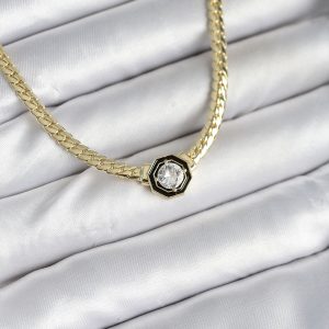 Pirinç Gold Renk Zirkon Taşlı Kadın Kolye