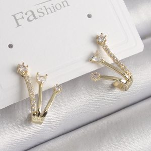 Pirinç Gold Renk Zirkon Taşlı Kadın Küpe