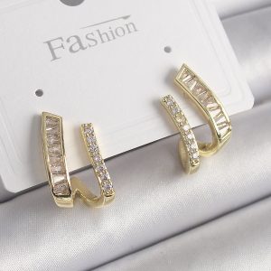 Pirinç Gold Renk Zirkon Taşlı Kadın Küpe