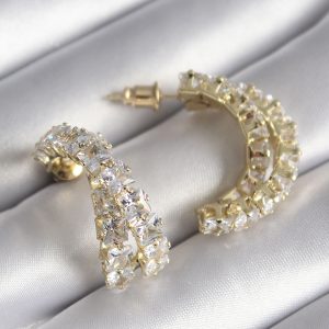 Pirinç Gold Renk Zirkon Taşlı Kadın Küpe