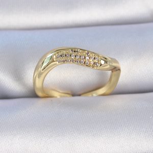 Pirinç Gold Renk Zirkon Taşlı Kadın Yüzük