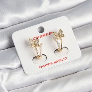 Pirinç Gold Renk Zirkon Taşlı Kelebek Model Kadın Küpe