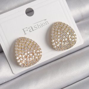 Pirinç Gold Renk Zirkon Taşlı Plaka Model Kadın Küpe