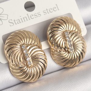 Pirinç Gold Renk Zirkon Taşlı Sarmal Model Kadın Küpe