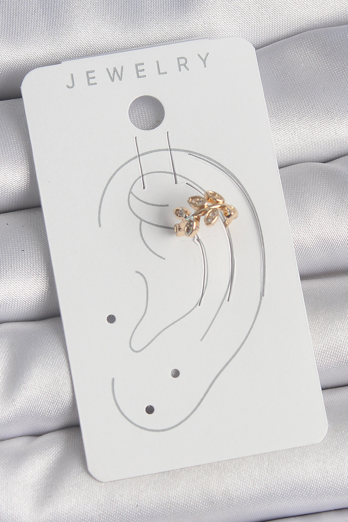 Pirinç Gold Renk Zirkon Taşlı Yaprak Model Kadın Kıkırdak Küpe