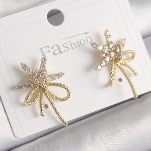 Pirinç Gold Renk Zirkon Taşlı Yıldız Düğüm Model Kadın Küpe