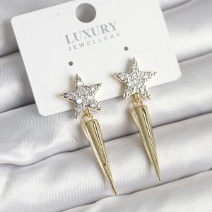 Pirinç Gold Renk Zirkon Taşlı Yıldız Model Çivi Kadın Küpe