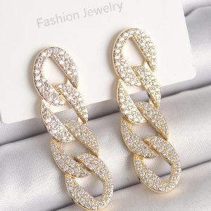 Pirinç Gold Renk Zirkon Taşlı Zincir Model Kadın Küpe