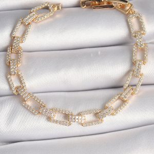 Pirinç Gold Renk Zirkon Taşlı Zincir Model VIP Seri Kadın Bileklik